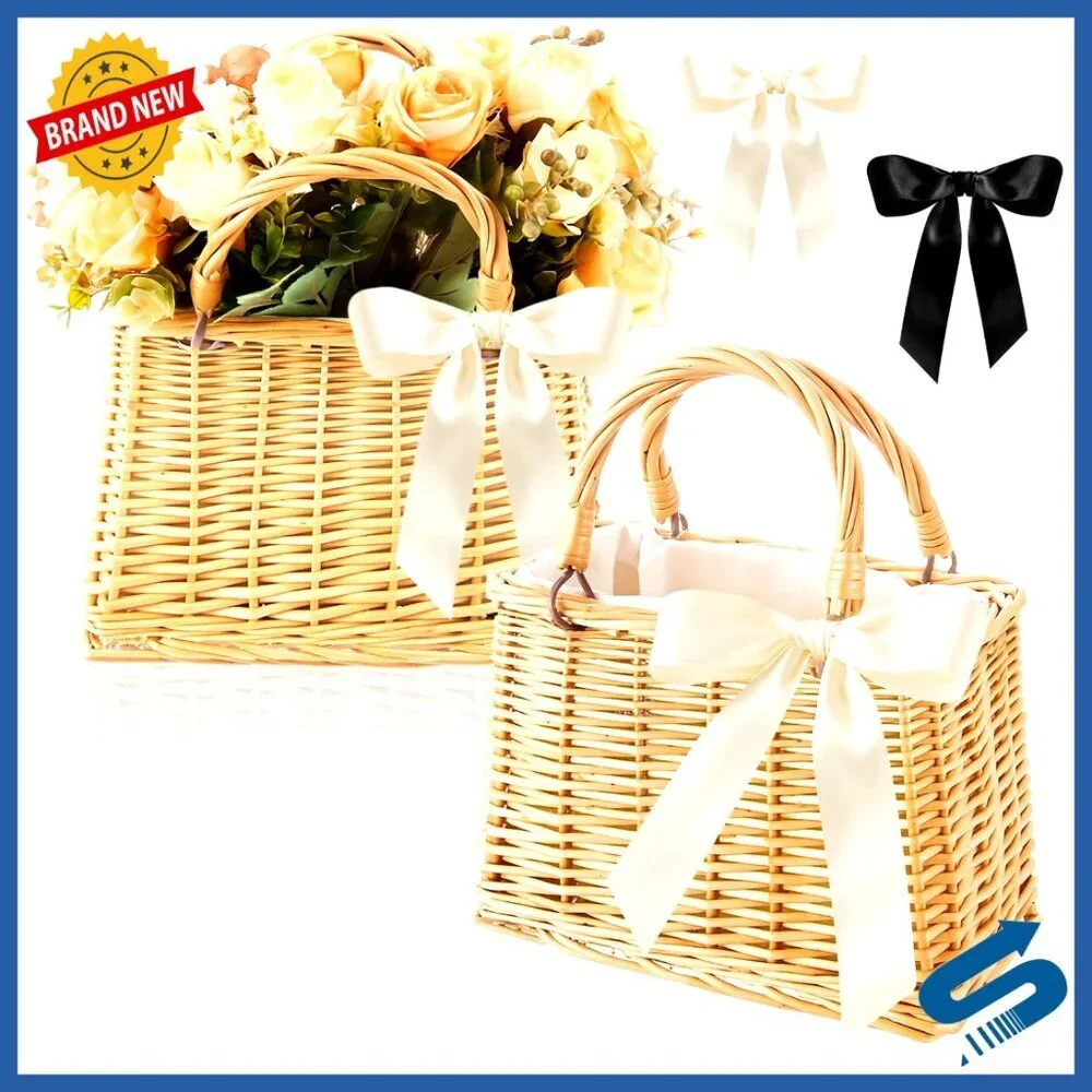 Handwoven Rattan Tote Bag Boho Beach Wedding Accessory Lightweight Woven